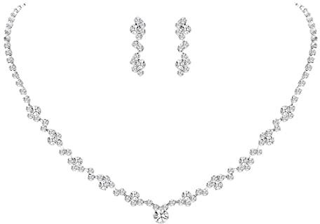1 collier et boucles d'oreilles en argent avec strass pour les mariés
