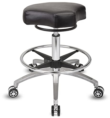 Staboos Rollhocker bis 160 kg - Ergonomisch geformter Sitz mit Ringauslösung - Drehhocker (Rollen und Fußstütze) Praxishocker höhenverstellbar (55 cm bis 75 cm)