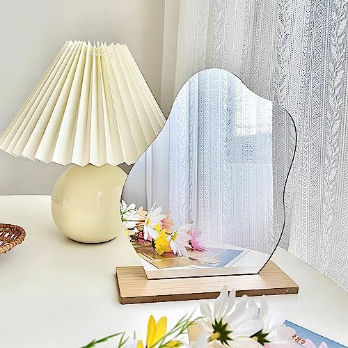 APOMOONS Specchio Trucco in Acrilico, Specchio Senza Cornice Specchio da Tavolo con Base in Legno Specchio Piccolo per il caffè la camera da letto il soggiorno la hotel Aesthetic Room Decor