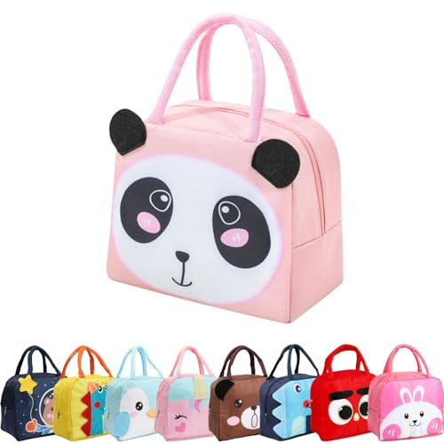 Runmeihe Borsa Frigo Piccola per Bambini Studenti Ragazze Ragazzi, Riutilizzabile Porta Merenda, Piccolo Pieghevole Sacchetti di Pranzo Impermeabile (Light Pink Panda)