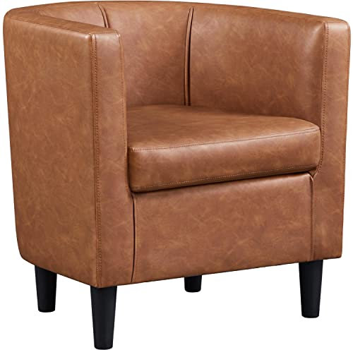 Yaheetech PU Leather Tub Chair, Modern Upholstered Armchair, Accent Club Sofa Chair for Living Room Bedroom Lounge Reception, Brown