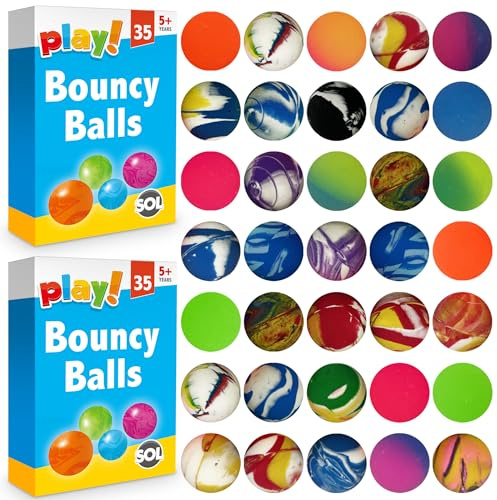 SOL 70pk Small Bouncy Balls for Kids Party Bags - 22mm Rubber | High bounce colourful party bag fillers, birthday prizes, school rewards and games for ages 5 and up