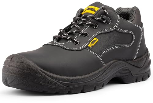 Black Hammer Leather Safety Trainers for Men Steel Toe Cap with Midsole Protection S1P SRC Work Shoes Harry (11 UK) Black