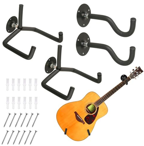 Yumzeco 2 st gitarrväggmontering, horisontell hängare för gitarr, akustiska klassiska gitarrkrokar, vägghängare, ställ, metallgitarrhållare vinkelfäste visningsfäste för gitarr-banjo-mandolin