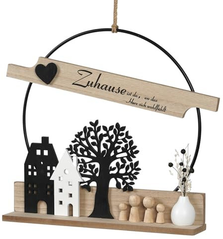 Zuhause ist da, wo Sich das Herz Wohlfühlt Dekorationsschild Trockenblumenkranz Türkranz Trockenblumen Hängend und stehend personalisiert Dekokranz ø28cm mit als Geschenk und Dekoration