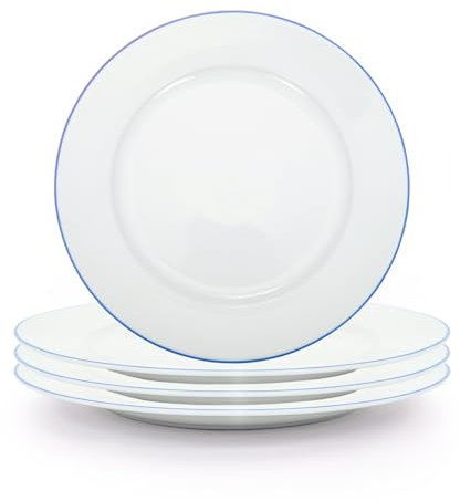 Happy Homewares Premium Set of 4 White Ceramic Side Plates with Elegant Thin Blue Rim - Durable, Stylish Dinnerware for Modern Table Settings