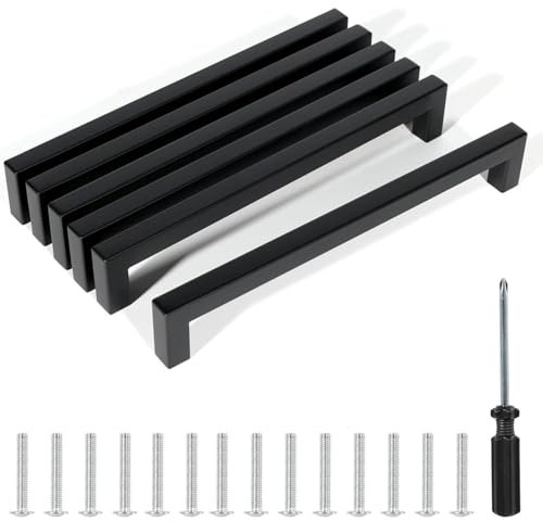 Baoweihua 6 Stück Griffe für Küchenschränke, 256mm Möbelgriffe Schwarz mit Schraubendreher, Schrankgriffe Küchengriffe Türgriffe aus Edelstahl für Küche Schrank Möbel Tür Schubladen Kleiderschrank