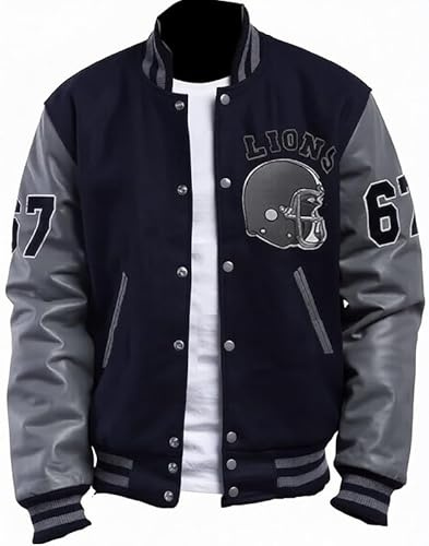 ZM ATTIRE Giacca bomber da uomo Beverly Hills Cop Eddie Murphy Baseball Tom Hardy Venom Letterman Varsity, Maniche in vera pelle - Lana anteriore, XL