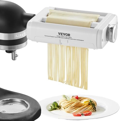 VEVOR 3 in 1 Manuelle Nudelmaschine Edelstahl, Edelstahl Frische Manuell Pasta Walze Maschine Italienische Flachteigmaschine Pastamaker inkl. Reinigungsbürste für Spaghetti, Lasagne, Tagliatelle Weiß