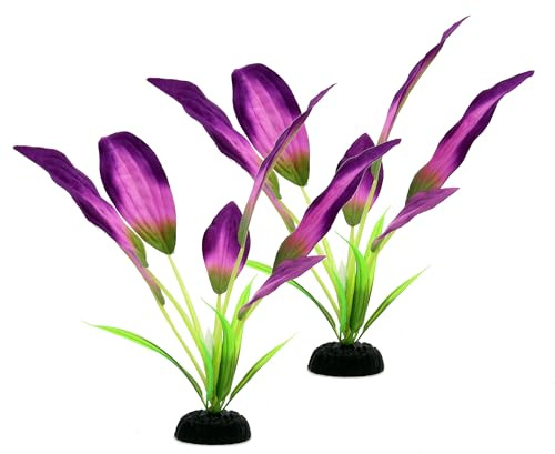 DVHEY Silk Aquarium Plants for Betta Fish Tank, 2 Pcs 8 Inch Small Silk Aquarium Plant Aquatic Water Grass Decoration, Purple