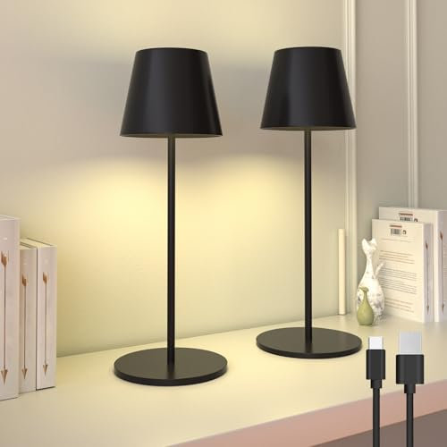 Trayvespace Rechargeable Lamp 2 Pack, 1800mAh Battery Operated Table Lamps, 3000K Dimmable Touch Control Cordless Lamp for Bedroom, Living Room, Dining, Outdoor