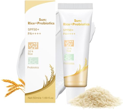 Sun Rice + Probiotics Sunscreen Spf 50+, Lightweight & Non-Greasy Face Moisturiser, Protects & Brightens Skin, Reduces Blemishes, Non-Greasy, Uva & Uvb Protection, Daily Facial Sunblock for Women
