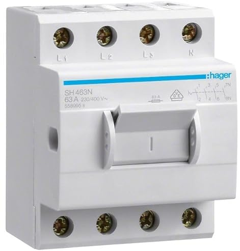 Kompakter Ausschalter Hager SH463N Hager 400 Volt 4x 63 Ampère für Hutschiene 3P+N
