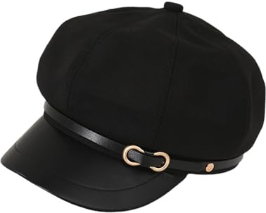 HIQIU Damen Ballonmütze Baskenmütze Elegant Trendy Schirmmütze Achteckiger Hut Barett Newsboy Cap Für Herbst Herbst (DE/NL/SE/PL, Alphanumerisch, Einheitsgröße, Schwarz)