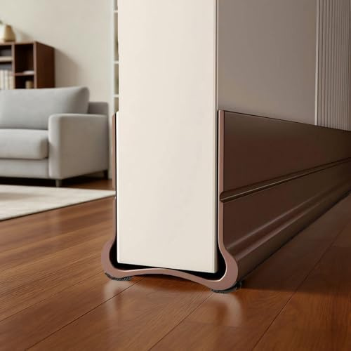 Wendict Burlete Bajo Puerta, 93cm Burlete Autoadhesivo de Goma de Silicona, para Puertas de 3,5-5,5 cm de Grosor con un Hueco Inferior de 0,3-2,6 cm, Aislamiento Acústico, Viento, Agua, Marrón