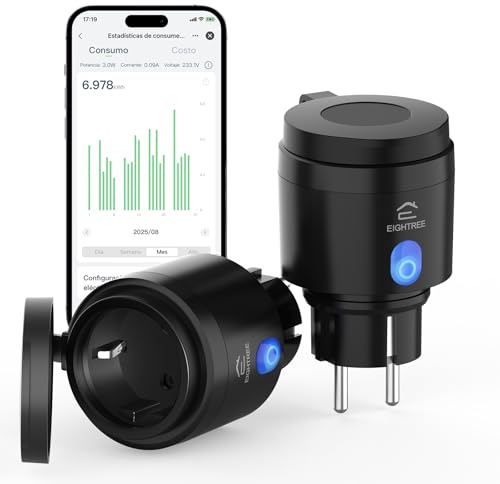 EIGHTREE WLAN Steckdose Outdoor, Zeitschaltuhr Aussenbereich mit Strommessung IP44 Wasserdicht, Smarte Steckdose mit Zeitschaltuhr, Fernbedienung & Sprachsteuerung, Kompatibel mit Alexa & Google Home