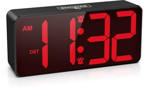 Despertador digital, funciona con pilas con números grandes, despertador digital, mesita de noche con pantalla LED, volumen y brillo ajustables, repetición, 12/24 horas, DST, despertador portátil de