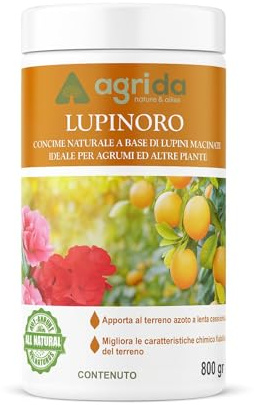 Agrida Lupini 800g Macinati 100% Naturali per Limoni e Agrumi, Concime Organico Acidificante Azoto a Lenta Cessione, Favorisce Fioritura, Frutti e Salute delle Piante – Assistenza Agraria Gratuita