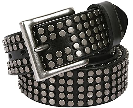 OBASDFD Ceinture En Cuir Punk Rock Avec Clous, For Femme Et Homme, Rivets Circulaires Élégants, Boucle À Ardillon Artisanale, Jean(Black,115cm/waist:38~40)