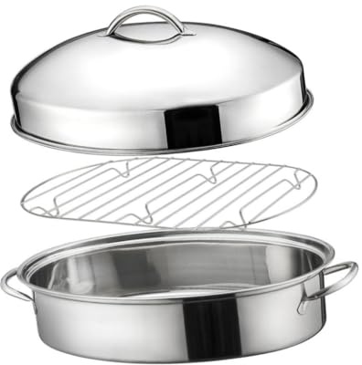YunJove Stainless Steel Fish Roaster 16in Multipurpose Cooking Pan with Secure Handle, A