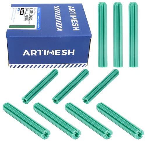 100 Pcs 7mm (1/4) x 50mm Plastic Expansion Anchors, Heavy Duty Green PE Wall Plugs for Concrete, Brick, Drywall & Hollow Walls
