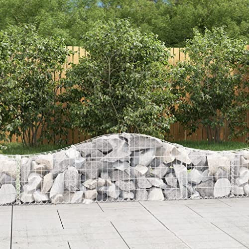 YUTAASU Galvanized Iron Arched Gabion Baskets 6 pcs 78.7x11.8x15.7/23.6 for Garden Barriers and Retaining Walls, Decorative Sound-Insulating Stone Cage with Strengthened Hooks,