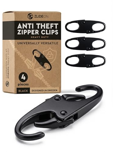 Clips Antivol Double Face pour Fermetures Éclair – 4 pcs, Noir