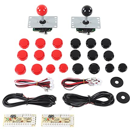 Mtlavishness 2 Player Game DIY Kit med USB Dator Joystick Circuit Board Gamepad 30 Kassettknappar i rött och svart Komplett Home Console Byggsats för fightingspel