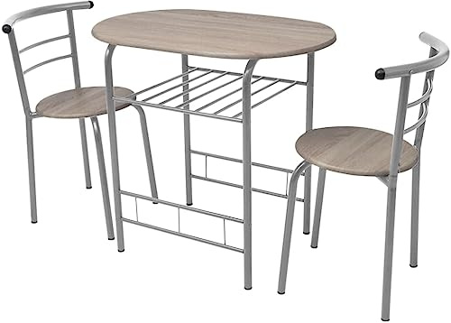 Plumbpyr Tavolo da colazione in MDF con telaio in ferro argentato, 80 x 53 x 74 cm, 2 sgabelli da bar, set da pranzo compatto per soggiorno, piccolo gruppo da pranzo moderno, salvaspazio, facile da