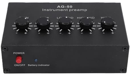 Bewinner Instrumentförförstärkare Gitarrförförstärkare Hörlursförstärkare, 4-bands EQ Uppladdningsbar 1/4 Tum TR-ingång Dual Output Stereoförförstärkare för Gitarr,Akustisk Pickup Studio