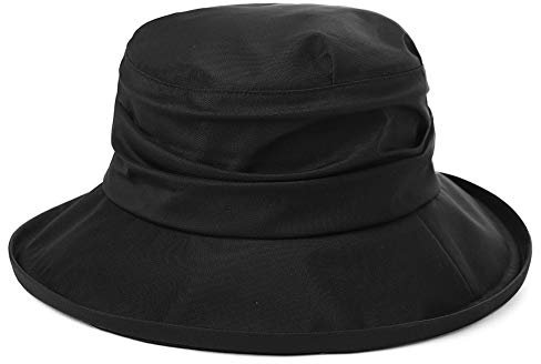 Comhats Damen Faltbarer Regenhut Sonnenhut wasserdichte Mütze mit breite Krempe UPF50+ Schwarz