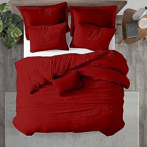 Kotton Culture Super King påslakanset med fyra kuddar 100% egyptisk bomullsöverdrag (260 cm x 220 cm) Lyxigt mjukt satin Mysigt europeiskt påslakan Sängkläder Hotellklass täcke (blodröd)