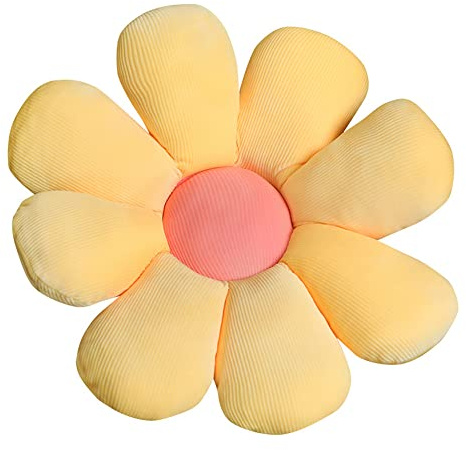 NatureMan Blumen-Bodenkissen, Gänseblümchen-Form, niedliches Sitzkissen, Plüsch-Stuhlkissen, Überwurfkissen, Heimdekoration für Mädchen und Frauen, zum Lesen, Schlafzimmer oder Fernsehen (Gelb, 38 cm)