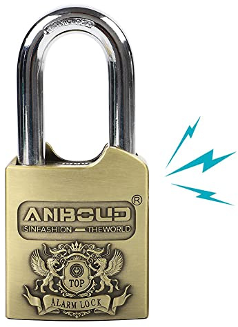 Alarm Padlock - Anti-Theft Heavy Duty Security Alarm Lock - 120db Alarm Sound - Weather Proof for Door Storehouse Truck with 4 Keys (12mm) Bronze