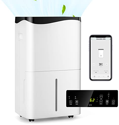 RELAX4LIFE Déshumidificateur d’Air Électrique 50L/Jour pour 100㎡ Réservoir d'eau 5L, Fonction Sèche Linge Ventilation à 2 Vitesses Mode Nuit avec Minuterie(50L- 100㎡ WiFi)