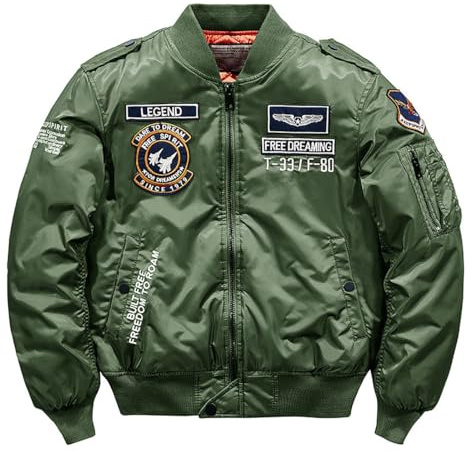 BININBOX Men's Aviator Jacket Classic High Collar Winter Cotton Warm Jacket (Green, XL)