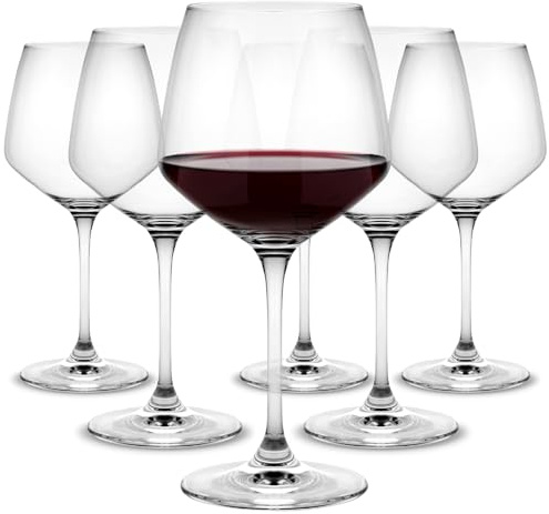 Holmegaard Perfection Burgundy Glass, Clear, 8.6 H x 4.3 D, 20 oz, Set of 6, Designed by Tom Nybroe, Gift Box Included