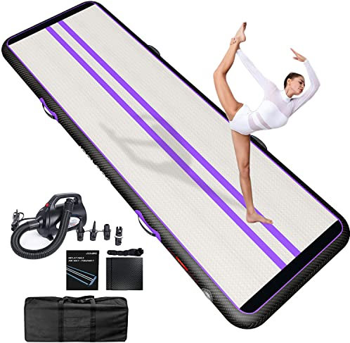 JOOLOOG Aufblasbare Gymnastikmatte, 3 m x 1 m, 10 cm dick mit 650 W elektrischer Pumpe, Lila Schwarz, für Cheerleading-Praxis, Heimgebrauch