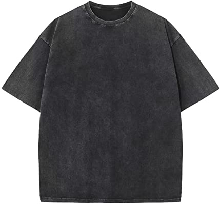 KEEPSHOWING Men's Cotton T-Shirts Oversized Unisex Short Sleeves Casual Loose Wash Solid Basic Tee Tops(A-Black M)