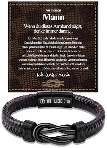 BOCHOI Bracciali Ich liebe dich Männer Geschenk Lederarmband Männer Geschenk für Ehemann Hochzeitstag Valentinstag Männer Geschenk für Freund Geschenk für ihn Edelstahlarmband Geschenk