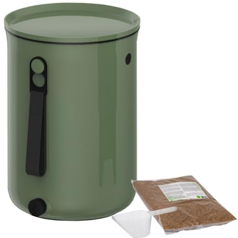 Natursache I Bokashi Eimer - Nachhaltige Abfallverwertung in der Küche - mit Bokashi Ferment und effektiven Mikroorganismen - Geruchlos & Umweltfreundlich! (Olive)