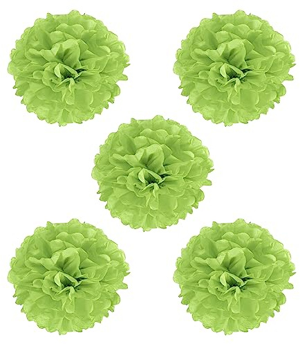PATIKIL 8 Tissue Pom Poms Flowers, 5 Pack Paper Flower Ball for Wedding Bridal Shower Birthday Bachelorette Party Backdrop Decoration, Lime Green