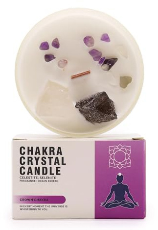 Ancient Wisdom Chakra-kristallljus – sojavax – 10 x 6 cm – 23 timmar (kronchakra)