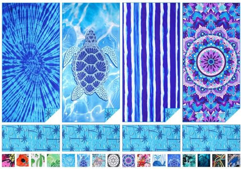 Haleey 4 Pack Microfibre Thin Lightweight Beach Towel Extra Large Oversized 180x80cm Quick Dry Sand Free Towels for Adults Travel Swim Pool Bath Beach Accessories Essentials Vacation Gifts