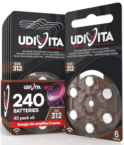 240 Pile Per Apparecchi Acustici Udivita Misura 312 Batterie Zinco Aria - 40 Blister da 6 Pile