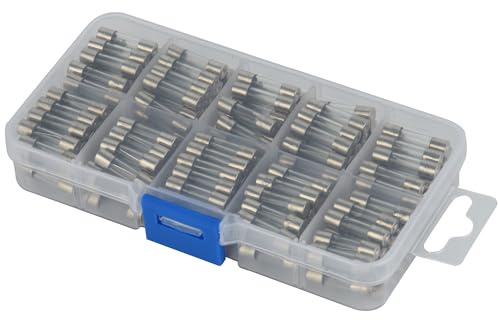 Electraline 61428 Kit surtido de fusibles de vidrio de 200 piezas, 20 piezas cada una para 0,5 A, 1 A, 2 A, 3 A, 4 A, 5 A, 8 A, 10 A, 15 A y 20 A