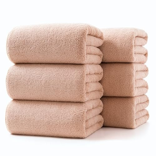 Lumimi Towels 6 Pack Super Soft Microfiber Bath Towel Set Salon Gym Yoga Travel Very Absorbent Light Quick Dry and Durable, 55 L x 27 W, 6 Piece Beige