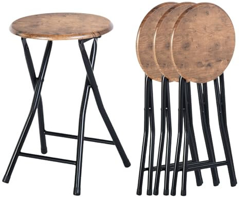 ZZINOKE Klapphocker 4er Set, Kein Zusammenbau Erforderlich, 30×30×46cm,Tragbarer Klapphocker für Küche, Balkon, Garten und im Freien (Vintage Braun und Schwarz)