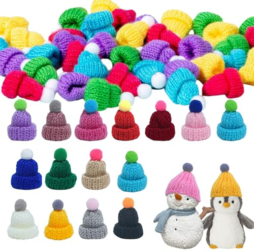 Niaciswe Minigorro de Lana para Muñecas 60 Unidades Mini Sombrero de Punto Mini Sombrero de Punto de Navidad Mini Gorro de Lana para Muñecas Gorros de Navidad de Colores, Manualidades, (Multicolor)
