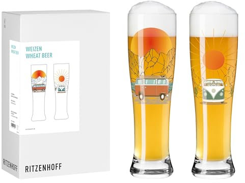 RITZENHOFF 8093002 Weizenbierglas 500 ml - 2er Set, Serie Wanderlust, mit Van-Motiv, bunt - Made in Germany